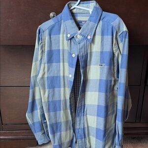 Vineyard Vines Blue and Cream Plaid Button-Down Shirt